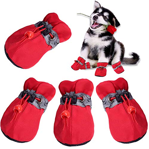 Hundestiefel, rutschfeste Hundeschuhe, Hunde-Outdoor-Schuhe mit verstellbaren reflektierenden Riemen for kleine, mittelgroße und große Hunde, Pfotenschutz for Wandern, drinnen und draußen, 4 Stück/74 von DELURA