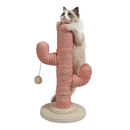 Kaktus-Katzen-Klettergerüst, Katzen-Kletterpfosten Durch Die Himmelssäule, Sisal-Katzenkratzbrett, Große Massivholz-Sprungplattform Einfach zu montieren (Color : Pink, Size : 58cm) von DELURA