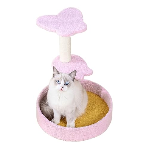 Katze Klettergerüst Dreischichtiges Katzenbaumhaus Sisal Kratzbaum for Katzen Krallenschleifen Katzenkratzer Mit Wollball Haustierspielzeug Einfach zu montieren (Color : Pink) von DELURA