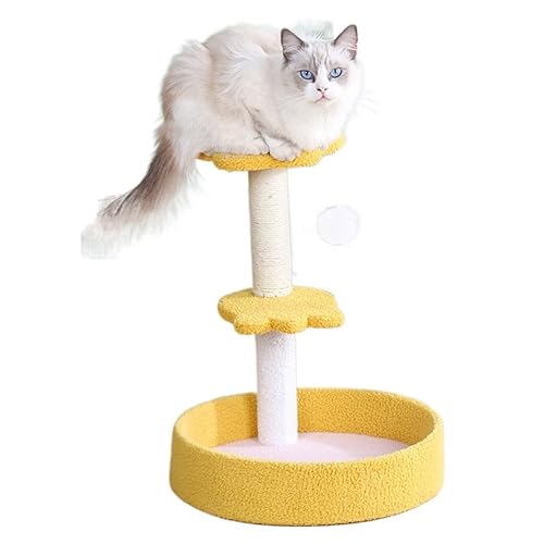 Katze Klettergerüst Dreischichtiges Katzenbaumhaus Sisal Kratzbaum for Katzen Krallenschleifen Katzenkratzer Mit Wollball Haustierspielzeug Einfach zu montieren (Color : Yellow) von DELURA