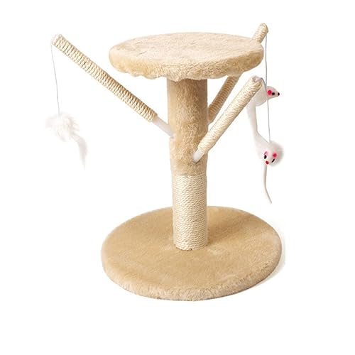 Katze Scratcher Katzen Klettergerüst Mit Wolle Maus Kratzbaum for Katzen Springen Sisal Cat Scratch Lustiges Haustier Spielzeug Haustier Möbel Einfach zu montieren (Color : Beige) von DELURA