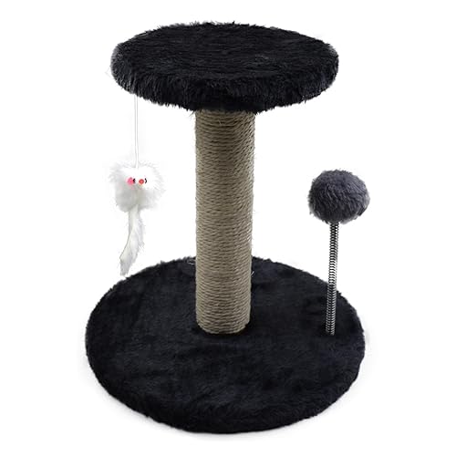 Katzenkratzer, Katzenklettergerüst, Kratzbaum for Katzen, Möbel, Sprungübung, Katzenkratzer Mit Plüschbällen, Haustierprodukte Einfach zu montieren (Size : Black) von DELURA