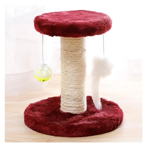 Katzenkratzer, Klettergerüst, Kratzbaum, Widerstandsfähiger Sisal-Katzenbaum Mit Spielzeug, Fisch, Kätzchen, Spielplatz, Haustiermöbelzubehör Einfach zu montieren (Color : Wine Red-01) von DELURA