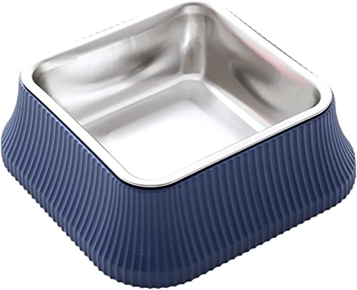 Tragbare Hundewasserflasche, doppelter quadratischer runder Futternapf, Tierfutter- und Wasserspender, aus Edelstahl, Futterspender for Hunde und Katzen (Size : Single Bowl blue02) von DELURA