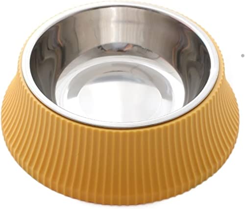 Tragbare Hundewasserflasche, doppelter quadratischer runder Futternapf, Tierfutter- und Wasserspender, aus Edelstahl, Futterspender for Hunde und Katzen (Size : Single Bowl yellow01) von DELURA