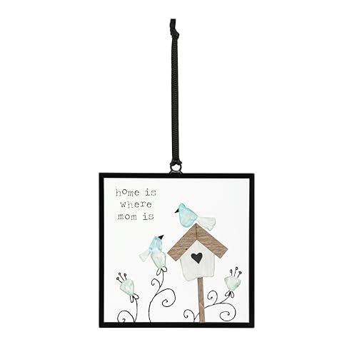 DEMDACO The Sharon Nowlan Collection Home is Where Mom is Birds and Birdhouse 3 x 3 Sonnenfänger aus Acryl, Eisen und Glas, quadratisch, Ornament von DEMDACO