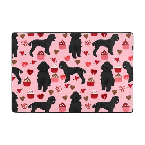 DENMER Schaffen Sie eine warme und einladende Atmosphäre mit unserem weichen rosa Pudel-Hundeteppich, 91,4 x 61 cm und 183,9 x 121,9 cm, perfekt für jeden Raum von DENMER