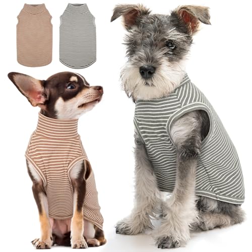 DENTRUN 2 Pack Hundshirt Gestreifte Hund Welpen Weste Hund Katze Kleidung Weiche ärmellose Hund Shirt Nette Hund Katze Strickpullover Elastischer Hund Pullover Chihuahua Yorkshire Kleidung für Hund von DENTRUN