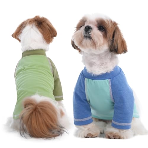 DENTRUN 2 Stück Hundeshirt Hunde Pullover Hund Sommer Weste Hundekleidung für kleine Hund Welpen Pyjama Weiche Kurzarm Doggy Tuch Mode Bekleidung Kleidung für Hunde Welpen Katzen von DENTRUN