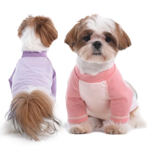 DENTRUN 2 Stück Hundeshirt Hunde Pullover Hund Sommer Weste Hundekleidung für kleine Hund Welpen Pyjama Weiche Kurzarm Doggy Tuch Mode Bekleidung Kleidung für Hunde Welpen Katzen von DENTRUN