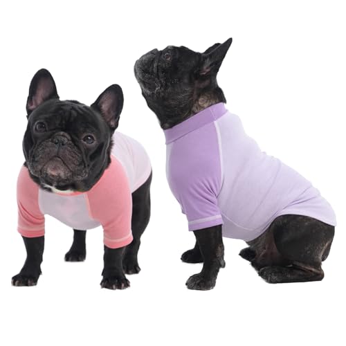 DENTRUN 2 Stück Hundeshirt Hunde Pullover Hund Sommer Weste Hundekleidung für kleine Hund Welpen Pyjama Weiche Kurzarm Doggy Tuch Mode Bekleidung Kleidung für Hunde Welpen Katzen von DENTRUN