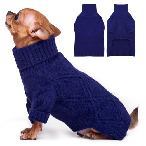 DENTRUN Hundepullover, Sweater für Hunde, Fleece Pullover Hund, Weich Hundepullover Fleece, Winter Warmer Hundepullover Kleine Hunde Rollkragen Strickpullover von DENTRUN