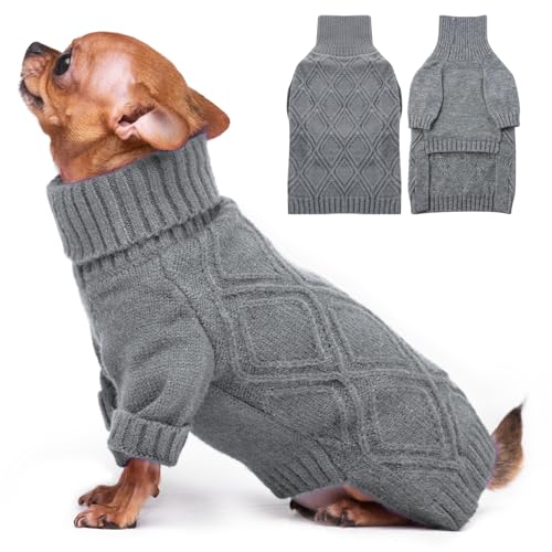 DENTRUN Hundepullover, Sweater für Hunde, Fleece Pullover Hund, Weich Hundepullover Fleece, Winter Warmer Hundepullover Kleine Hunde Rollkragen Strickpullover von DENTRUN