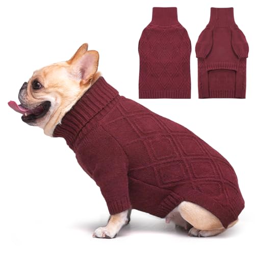 DENTRUN Hundepullover, Sweater für Hunde, Fleece Pullover Hund, Weich Hundepullover Fleece, Winter Warmer Hundepullover Kleine Hunde Rollkragen Strickpullover von DENTRUN