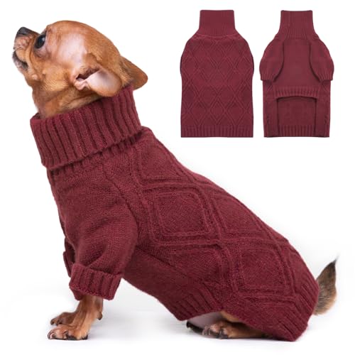 DENTRUN Hundepullover, Sweater für Hunde, Fleece Pullover Hund, Weich Hundepullover Fleece, Winter Warmer Hundepullover Kleine Hunde Rollkragen Strickpullover von DENTRUN