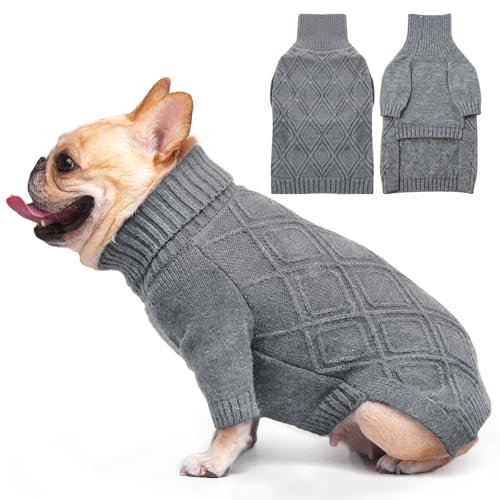 DENTRUN Hundepullover, Sweater für Hunde, Fleece Pullover Hund, Weich Hundepullover Fleece, Winter Warmer Hundepullover Kleine Hunde Rollkragen Strickpullover von DENTRUN