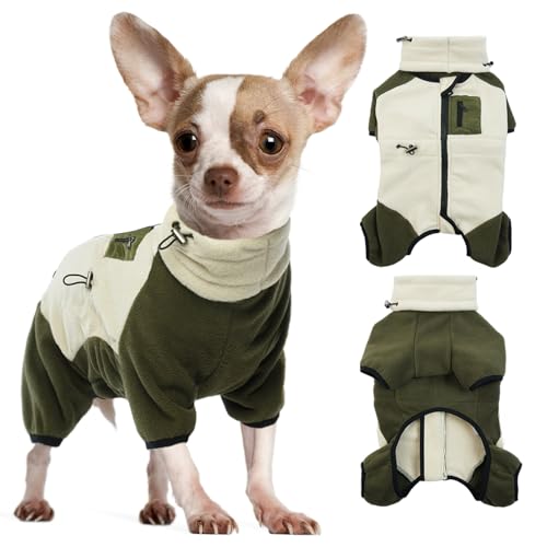 DENTRUN Small Dog Winter Coat Warm Fleece Jacket, Removable Turtleneck Dog Cozy Sweater Puppy Cold Weather Outfit Windproof Costumes, Small Breed Pets Apparel Dog Fleece Onesies Soft Woolly Pajamas von DENTRUN