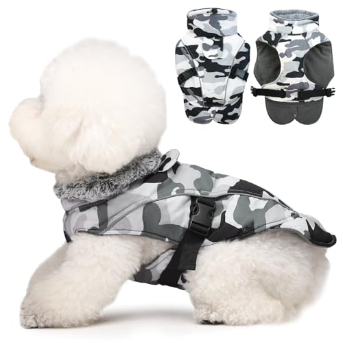 DENTRUN Hundemantel Winter Wasserdicht mit Geschirr Hundejacke Weste Fleece Reflexstreifen Fashion Sports Wintermantel Hund Jacke mit Bauchschutz Beinen für Kleine Mittelgroße Grosse Hunde von DENTRUN