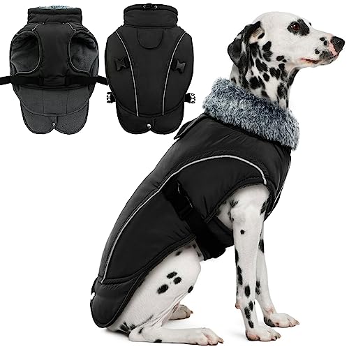 DENTRUN Hundemantel Winter Wasserdicht mit Geschirr Hundejacke Weste Fleece Reflexstreifen Fashion Sports Wintermantel Hund Jacke mit Bauchschutz Beinen für Kleine Mittelgroße Grosse Hunde von DENTRUN