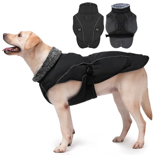 DENTRUN Hundemantel Grosse Hunde, Ärmellose wasserdichte Hundejacke, Hunde Reflektierende Fleecejacke, Winddichter WintermantelHunde, Winddicht Outdoor Hundejacke(Schwarz,XL) von DENTRUN