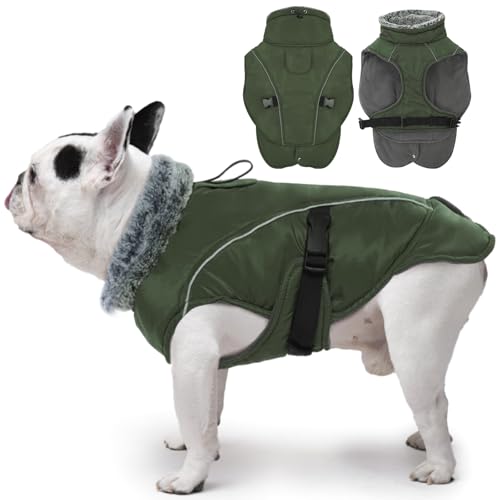 DENTRUN Hundemantel Fleece, Hund Wintermantel, Hundemantel Wasserdicht mit Fleece Gefütterte, Pullover für Hunde, Wintermantel Hund Mittelgroß, Winter Wasserdicht Hundejacke (Armeegrün,M) von DENTRUN