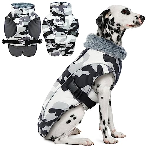 DENTRUN Hundemantel Winter Wasserdicht mit Geschirr Hundejacke Weste Fleece Reflexstreifen Fashion Sports Wintermantel Hund Jacke mit Bauchschutz Beinen für Kleine Mittelgroße Grosse Hunde von DENTRUN