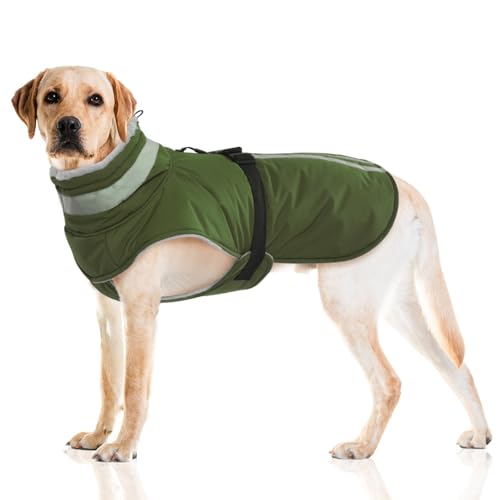 DENTRUN Hundemantel Winter Warme Hundejacke Wasserdicht mit Geschirr für Kleine Mittel Große Hunde Wintermantel Fleece Winterjacke Hundebekleidung Reflektierend von DENTRUN