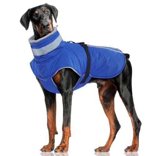 DENTRUN Hundemantel Winter Warme Hundejacke Wasserdicht mit Geschirr für Kleine Mittel Große Hunde Wintermantel Fleece Winterjacke Hundebekleidung Reflektierend von DENTRUN