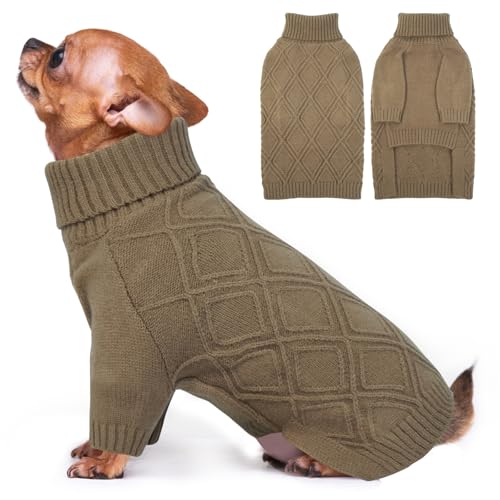 DENTRUN Hundepullover, Sweater für Hunde, Fleece Pullover Hund, Weich Hundepullover Fleece, Winter Warmer Hundepullover Kleine Hunde Rollkragen Strickpullover von DENTRUN