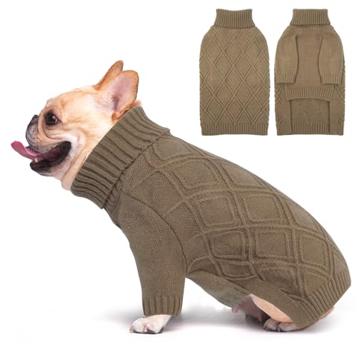 DENTRUN Hundepullover, Sweater für Hunde, Fleece Pullover Hund, Weich Hundepullover Fleece, Winter Warmer Hundepullover Kleine Hunde Rollkragen Strickpullover von DENTRUN