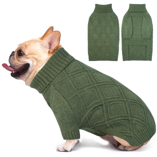 DENTRUN Hundepullover, Sweater für Hunde, Fleece Pullover Hund, Weich Hundepullover Fleece, Winter Warmer Hundepullover Kleine Hunde Rollkragen Strickpullover von DENTRUN