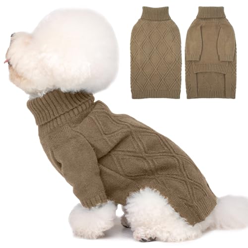 DENTRUN Hundepullover, Sweater für Hunde, Fleece Pullover Hund, Weich Hundepullover Fleece, Winter Warmer Hundepullover Kleine Hunde Rollkragen Strickpullover von DENTRUN