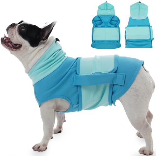 DENTRUN Hundepullover Mit Beruhigender Kapuze und Ohrenschutz, Beruhigungsweste für Hunde, Anti Stress Hundejacke, Hunde Angst Beruhigungsjacke, Donner, Feuerwerk, Labrador, Beagle, Blau von DENTRUN