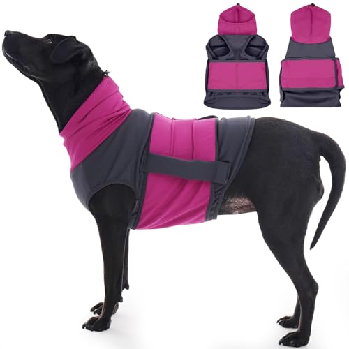 DENTRUN Hundepullover Mit Beruhigender Kapuze und Ohrenschutz, Beruhigungsweste für Hunde, Anti Stress Hundejacke, Hunde Angst Beruhigungsjacke, Donner, Feuerwerk, Labrador, Beagle, Lila Grau von DENTRUN