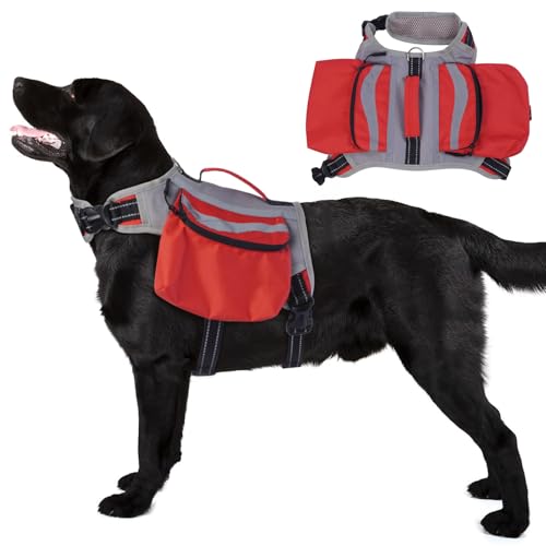 DENTRUN Hunderucksack, Hundegeschirr mit Tasche, Rucksack für Hunde, Hundesnack Rucksack Atmungsaktiv, Rucksack für Hunderücken 2 Haupttaschen von DENTRUN