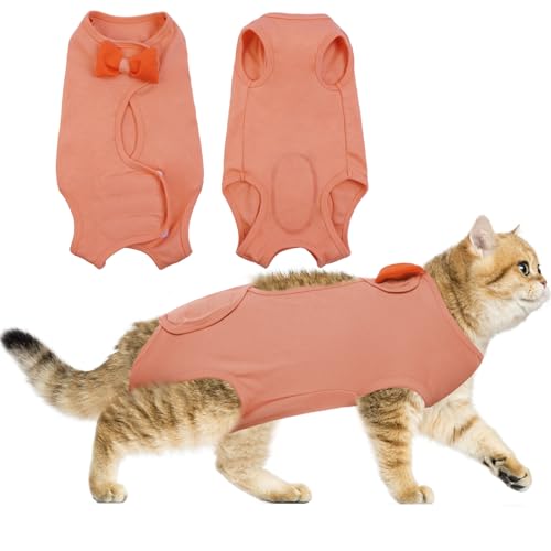 DENTRUN Katzen-Nachbehandlung Anzug Katzen Overall für Post Kastration OP Weibliche Kätzchen Hemd Anti Lecken Premium Softweste Kegel Halskragen Alternative männliche Katzen-Kleidung von DENTRUN