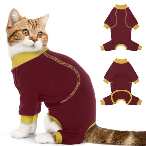 DENTRUN Katzenpullover, Katzenkleidung mit Vier Beinen, Atmungsaktive Weiche Pullover füR Katzen, Katzen Jumpsuit Onesie, Katzen Rollkragenpullover, Katzen Recovery Anzug für weibliche von DENTRUN