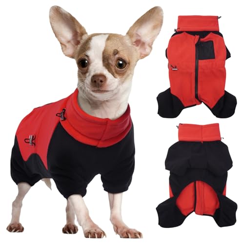 DENTRUN Small Dog Winter Coat Warm Fleece Jacket, Removable Turtleneck Dog Cozy Sweater Puppy Cold Weather Outfit Windproof Costumes, Small Breed Pets Apparel Dog Fleece Onesies Soft Woolly Pajamas von DENTRUN