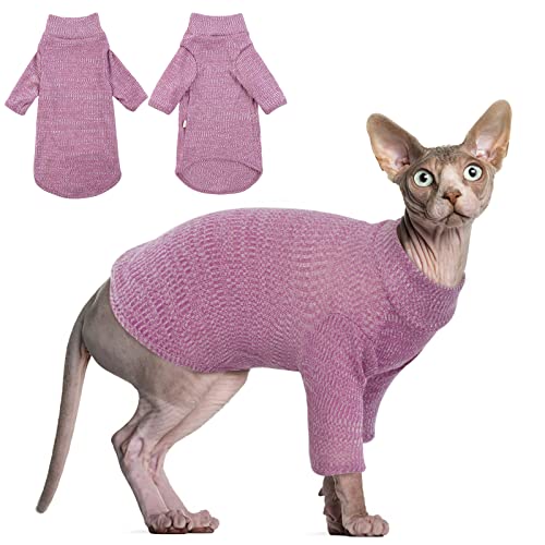 DENTRUN Sphynx Hairless Cats Shirt Pullover Kitten Tshirts mit Ärmeln Atmungsaktive Katzenkleidung Rollkragenpullover Entzückende haarlose Katze Kleidung Weste Pyjama Jumpsuit für alle Jahreszeiten von DENTRUN