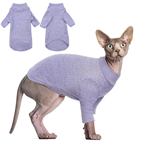 DENTRUN Sphynx Hairless Cats Shirt Pullover Kitten Tshirts mit Ärmeln Atmungsaktive Katzenkleidung Rollkragenpullover Entzückende haarlose Katze Kleidung Weste Pyjama Jumpsuit für alle Jahreszeiten von DENTRUN