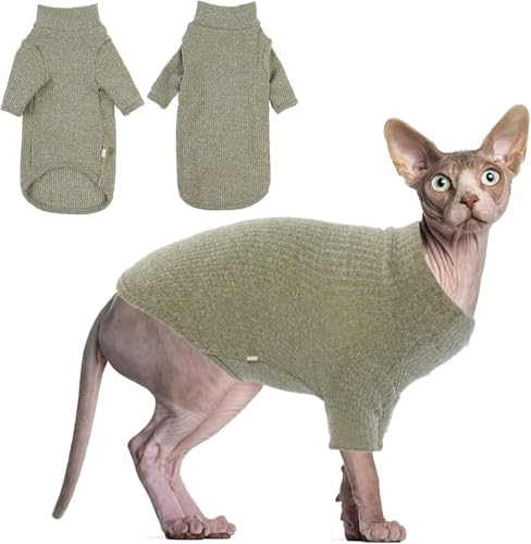 DENTRUN Sphynx Hairless Cats Shirt Pullover Kitten Tshirts mit Ärmeln Atmungsaktive Katzenkleidung Rollkragenpullover Entzückende haarlose Katze Kleidung Weste Pyjama Jumpsuit für alle Jahreszeiten von DENTRUN