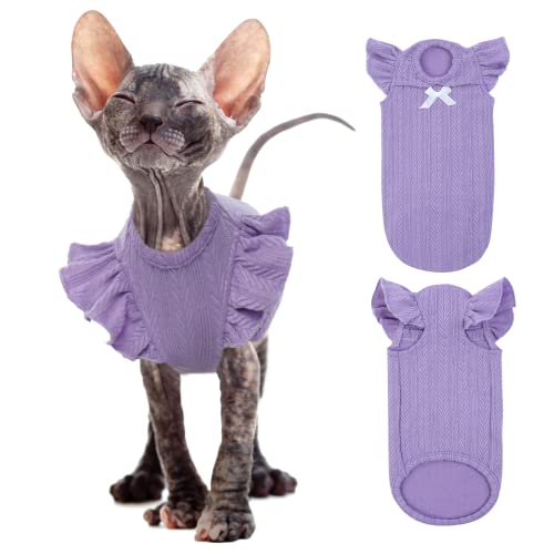 DENTRUN Sphynx Haarloses Katzen-Shirt, Pullover, Kätzchen-T-Shirts mit Volantärmeln, atmungsaktiv, niedlicher Pullover, bezaubernde Katzenkleidung, Weste, Pyjama, Overall für alle Jahreszeiten von DENTRUN