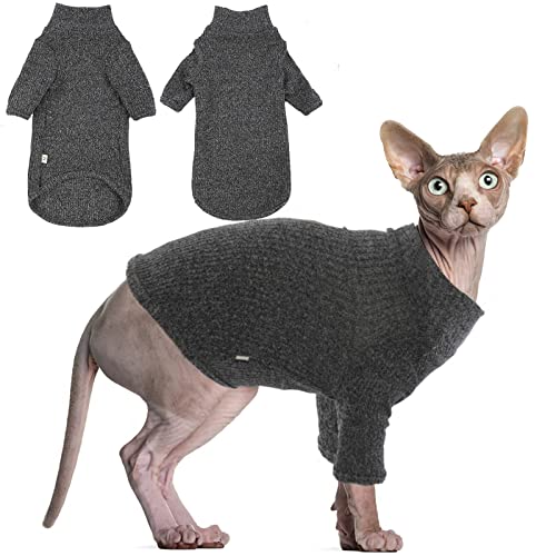 DENTRUN Sphynx Hairless Cats Shirt Pullover Kitten Tshirts mit Ärmeln Atmungsaktive Katzenkleidung Rollkragenpullover Entzückende haarlose Katze Kleidung Weste Pyjama Jumpsuit für alle Jahreszeiten von DENTRUN