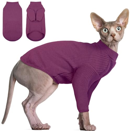 DENTRUN Sphynx Hairless Cats Shirt Pullover Kitten Tshirts mit Ärmeln Atmungsaktive Katzenkleidung Rollkragenpullover Entzückende haarlose Katze Kleidung Weste Pyjama Jumpsuit für alle Jahreszeiten von DENTRUN