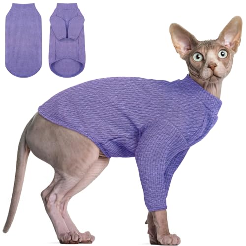 DENTRUN Sphynx Hairless Cats Shirt Pullover Kitten Tshirts mit Ärmeln Atmungsaktive Katzenkleidung Rollkragenpullover Entzückende haarlose Katze Kleidung Weste Pyjama Jumpsuit für alle Jahreszeiten von DENTRUN