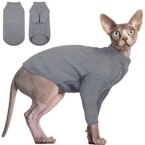 DENTRUN Sphynx Hairless Cats Shirt Pullover Kitten Tshirts mit Ärmeln Atmungsaktive Katzenkleidung Rollkragenpullover Entzückende haarlose Katze Kleidung Weste Pyjama Jumpsuit für alle Jahreszeiten von DENTRUN