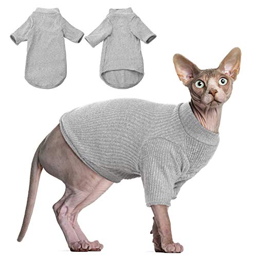 DENTRUN Sphynx Hairless Cats Shirt Pullover Kitten Tshirts mit Ärmeln Atmungsaktive Katzenkleidung Rollkragenpullover Entzückende haarlose Katze Kleidung Weste Pyjama Jumpsuit für alle Jahreszeiten von DENTRUN