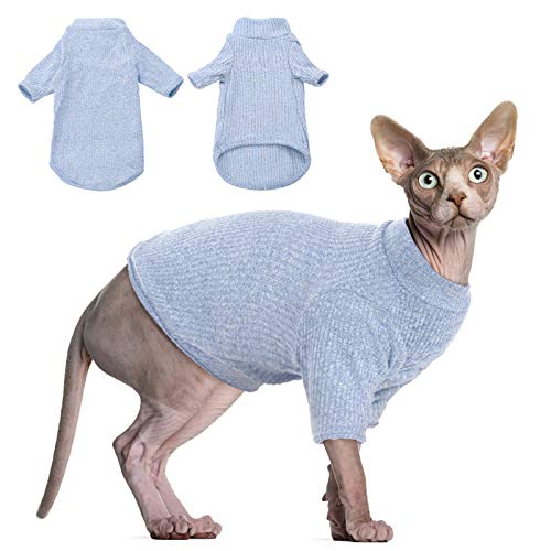 DENTRUN Sphynx Hairless Cats Shirt Pullover Kitten Tshirts mit Ärmeln Atmungsaktive Katzenkleidung Rollkragenpullover Entzückende haarlose Katze Kleidung Weste Pyjama Jumpsuit für alle Jahreszeiten von DENTRUN