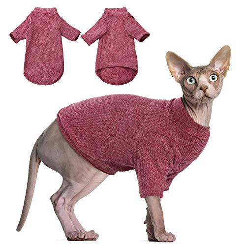 DENTRUN Sphynx Hairless Cats Shirt Pullover Kitten Tshirts mit Ärmeln Atmungsaktive Katzenkleidung Rollkragenpullover Entzückende haarlose Katze Kleidung Weste Pyjama Jumpsuit für alle Jahreszeiten von DENTRUN