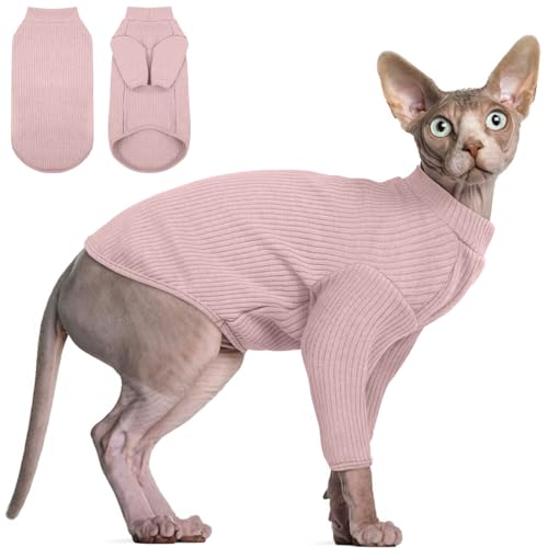 DENTRUN Sphynx Hairless Cats Shirt Pullover Kitten Tshirts mit Ärmeln Atmungsaktive Katzenkleidung Rollkragenpullover Entzückende haarlose Katze Kleidung Weste Pyjama Jumpsuit für alle Jahreszeiten von DENTRUN